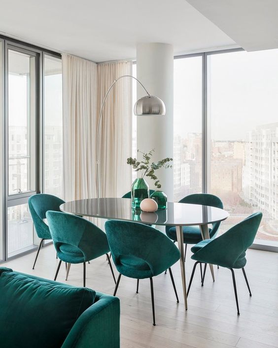 Teal mid-century modern dining chairs