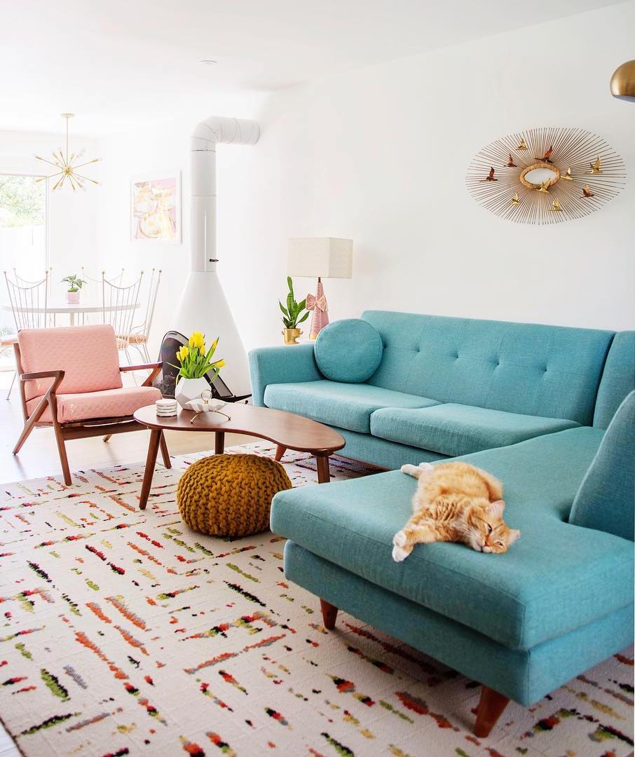 Turquoise mid-century modern sofa sectional via @melodrama