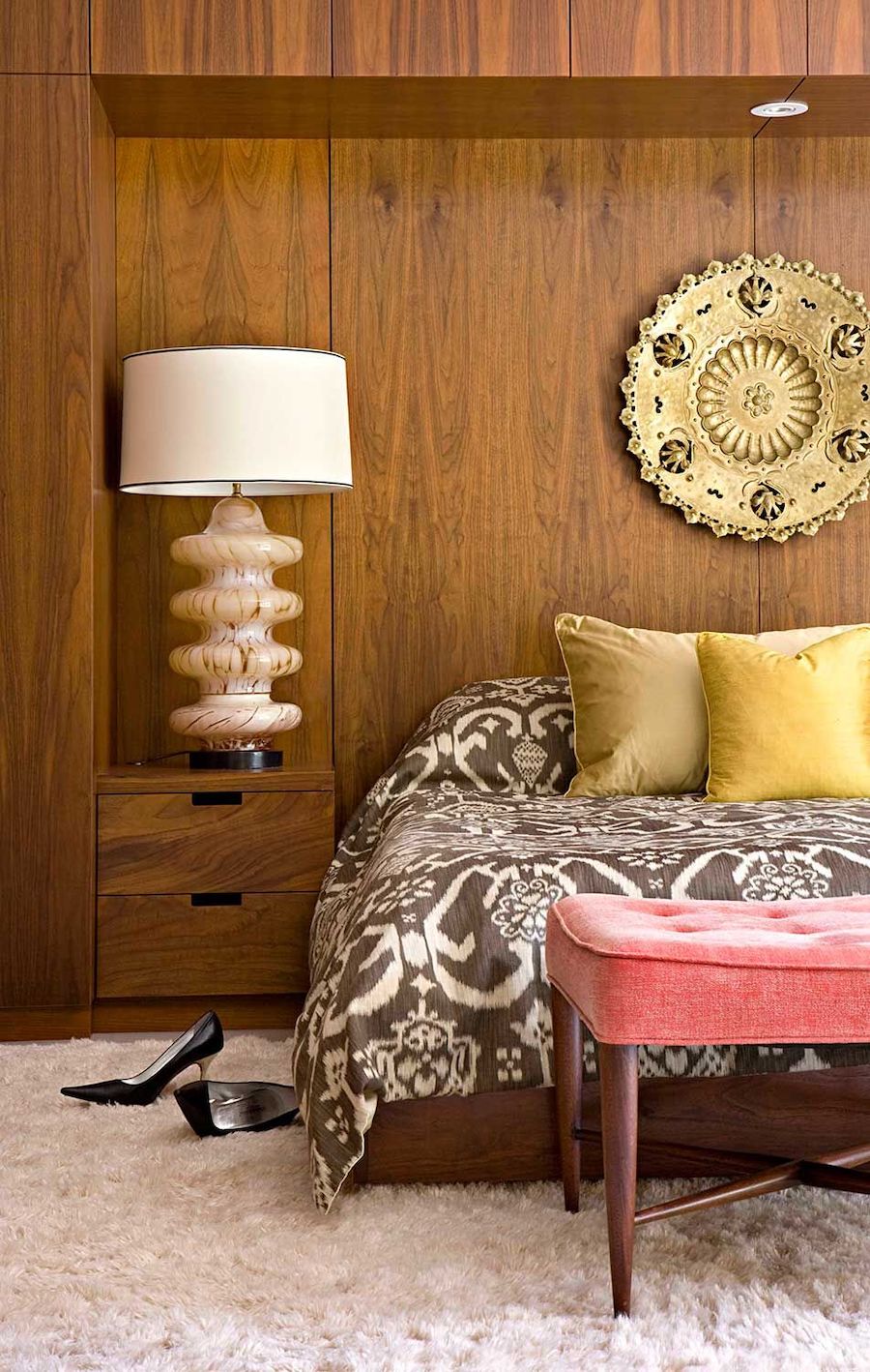 Wool Paneling in Mid-century Modern Bedroom via JamieBushCo