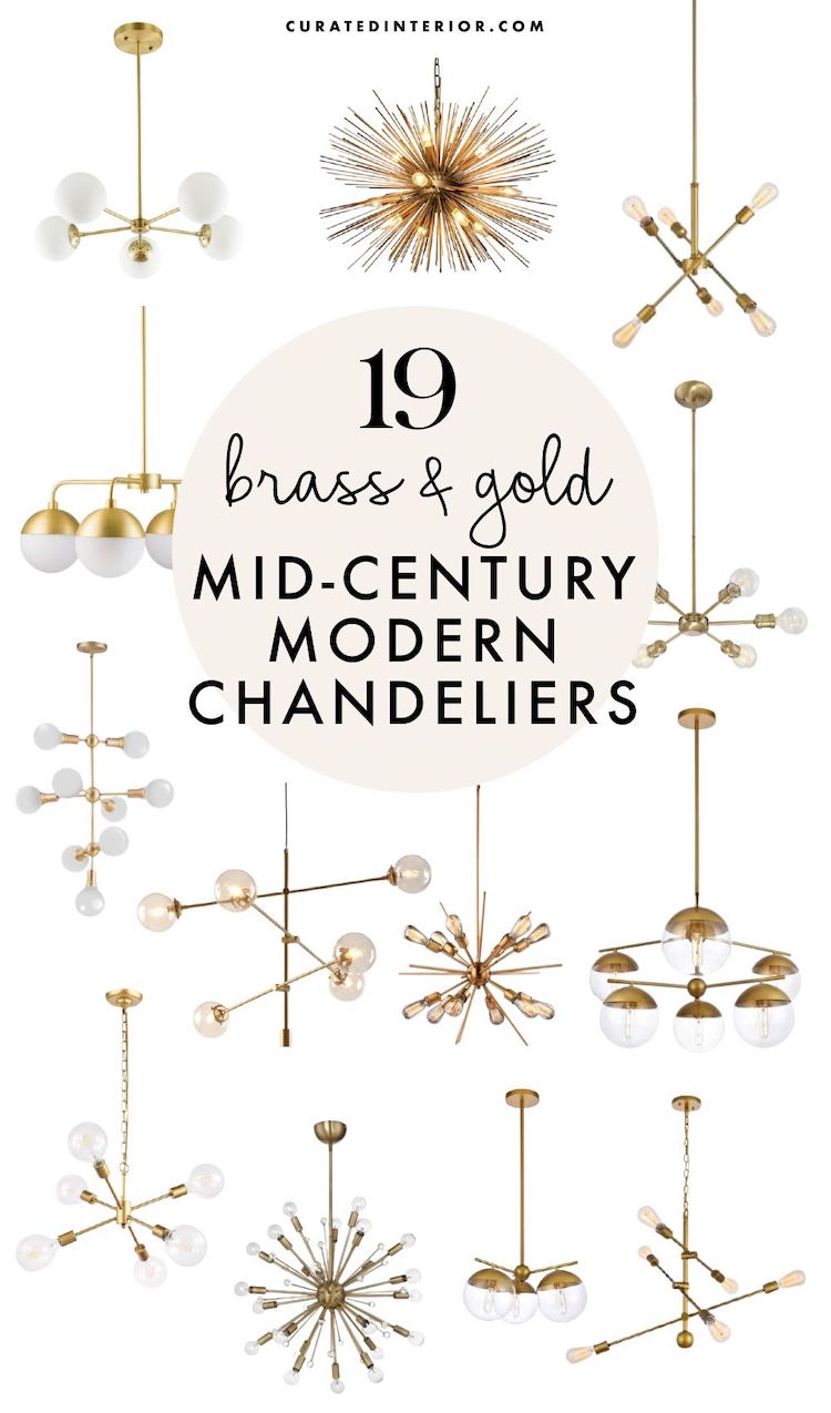 19 Gold or Brass Mid-Century Modern Chandeliers