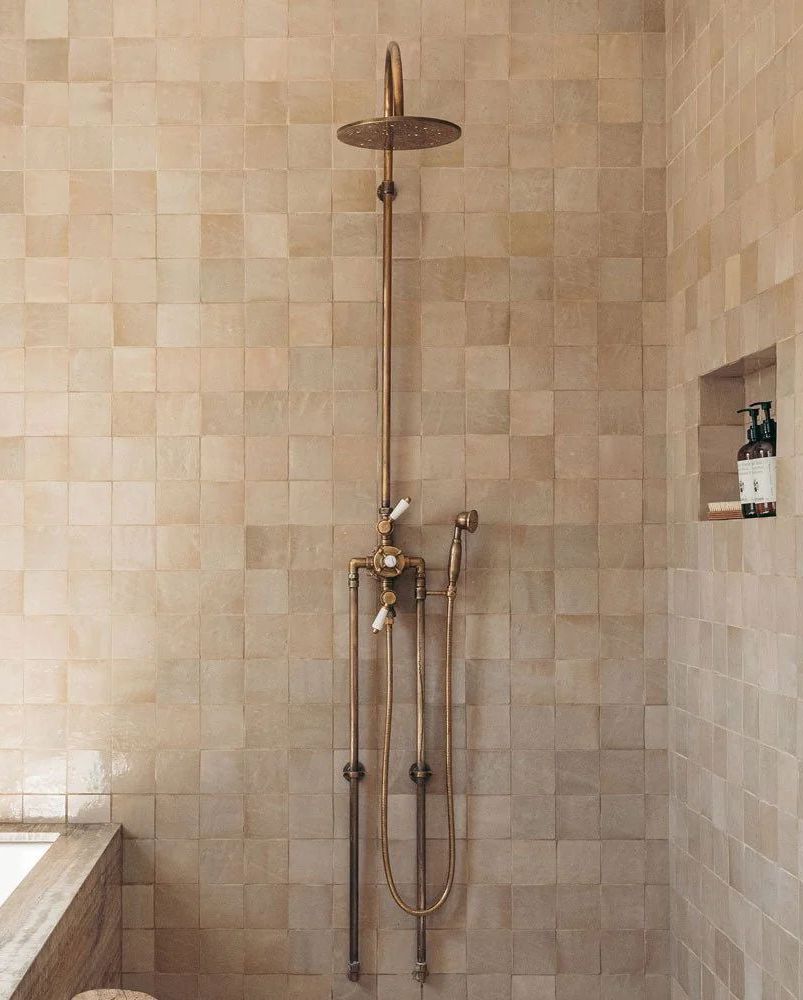 Aged brass thermostatic shower