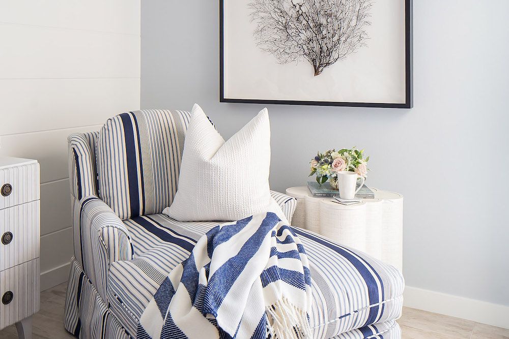 Blue striped chaise lounge via tracylynnstudio