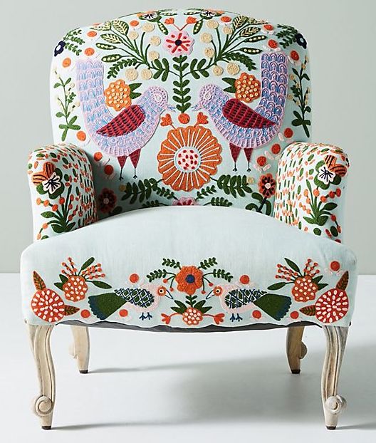 Boho Furniture - Botanical Embroidered Chair