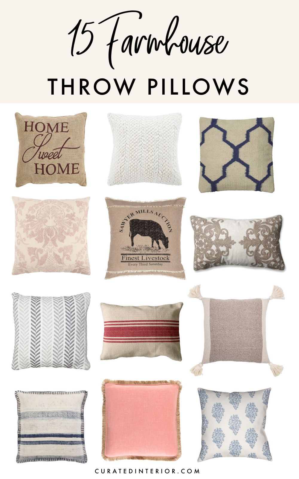 15 Farmhouse Throw Pillows for the Couch, Bed and Home