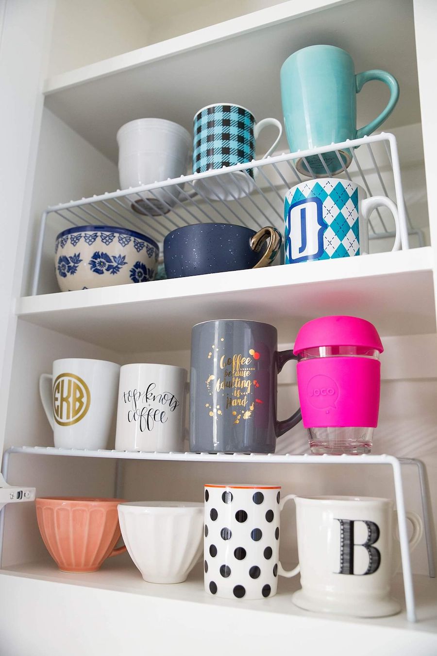 Kitchen Cabinet Helper Shelf for Organizing Coffee Mugs via Brighton The Day