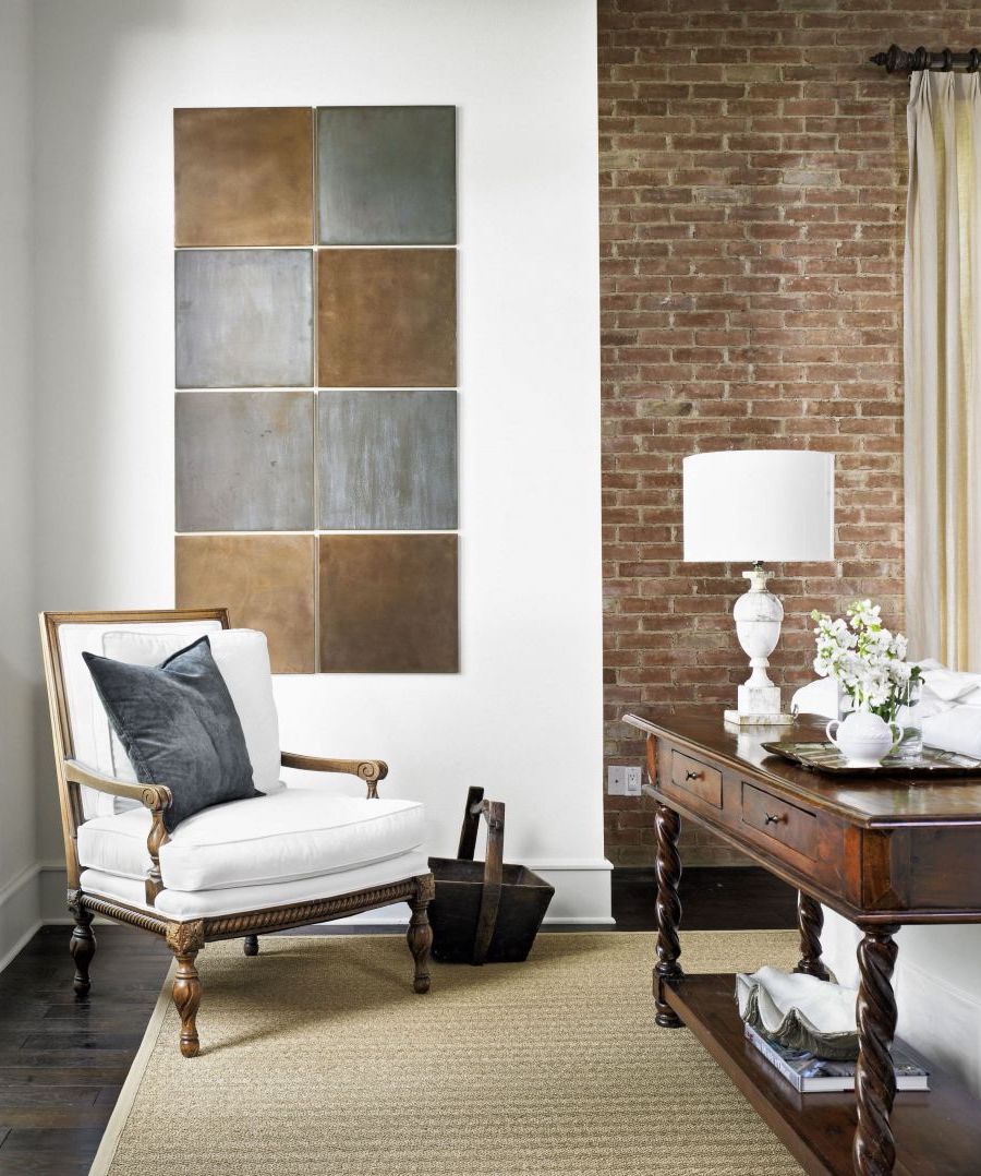 Neutral wall art made from metal squares via Homedit