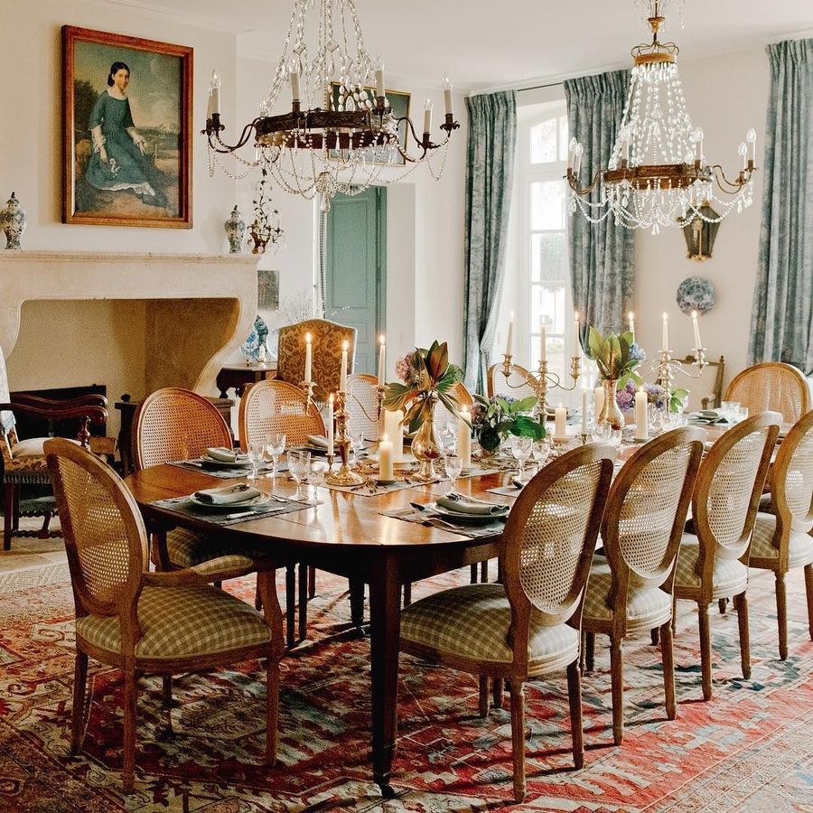 Two Crystal Chandeliers French Country Dining Room via @provencepoiriers