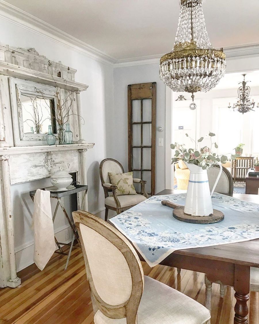 White Farmhouse Pitcher in French Country Dining Room via @rarecorners