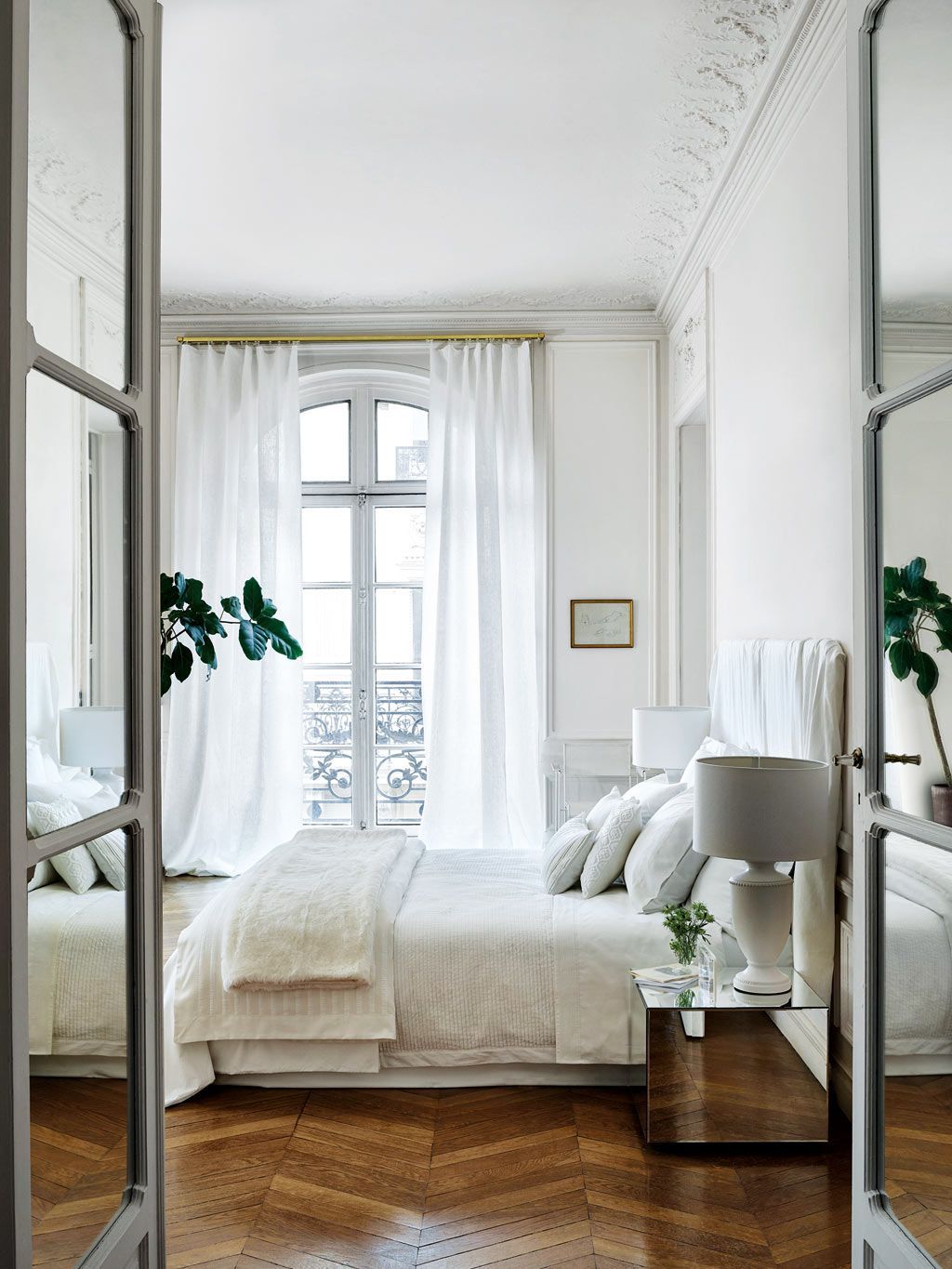 Parisian bedroom with Classic white linens via Zara Home