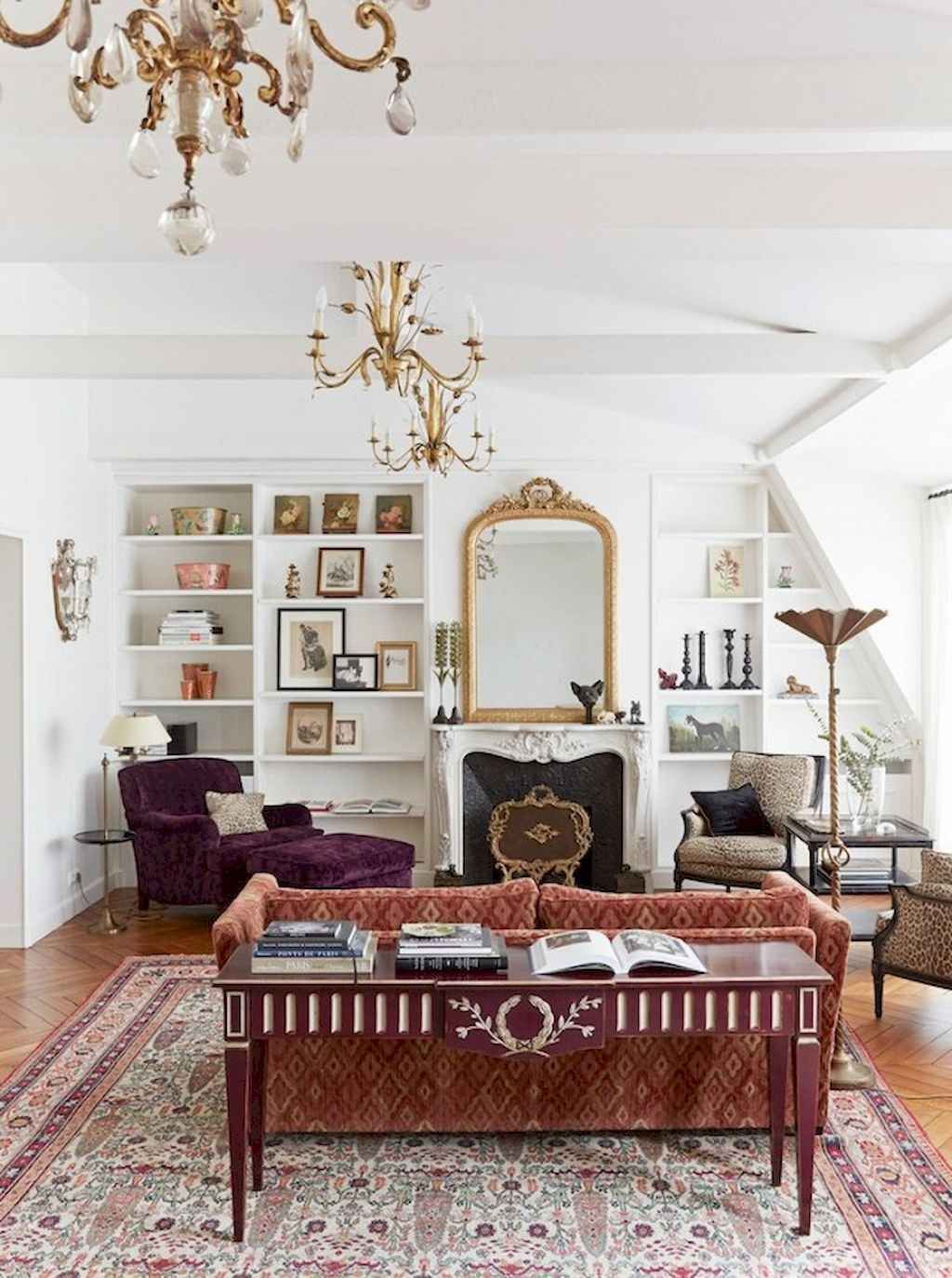 Parisian living room traditional design with oriental rug