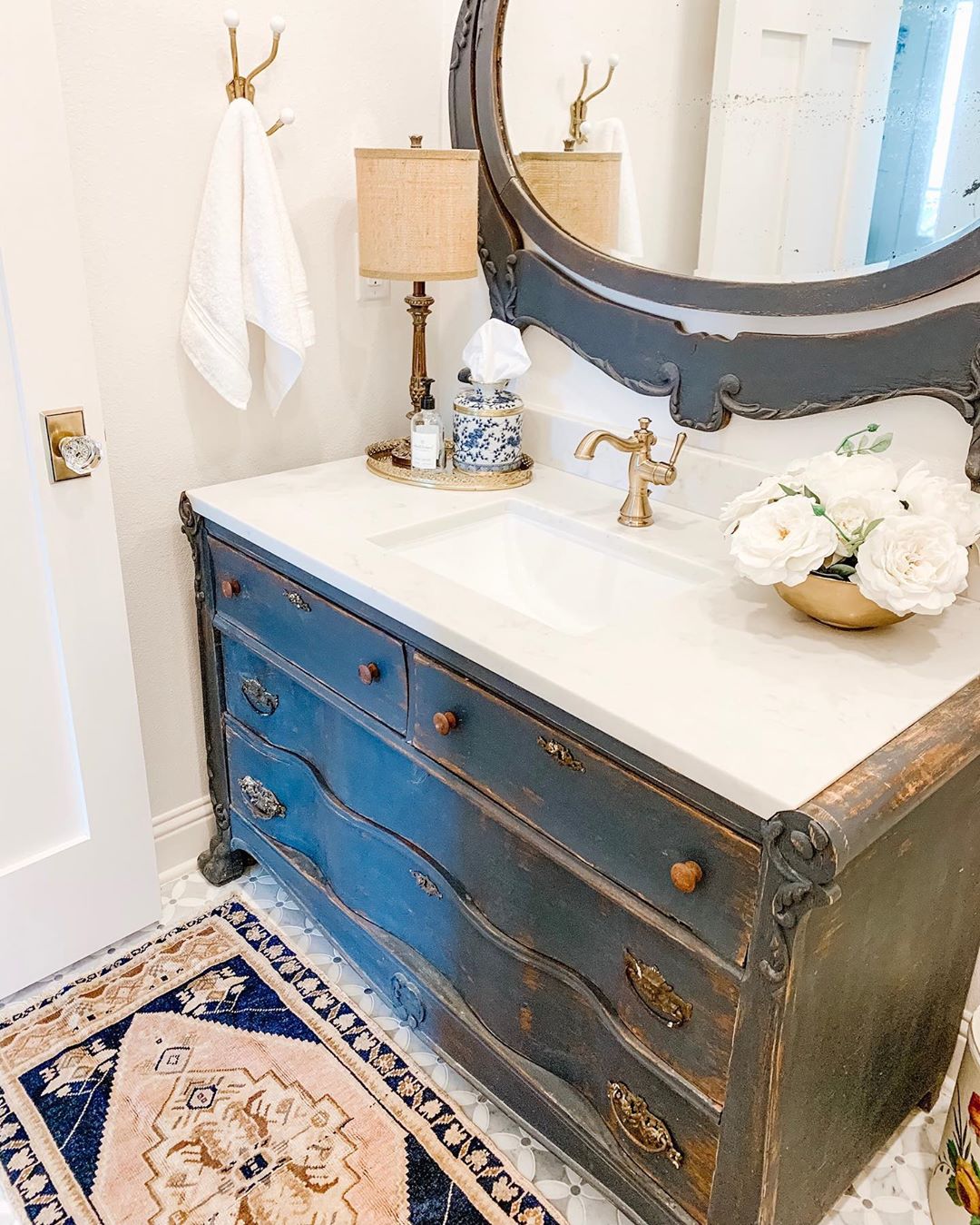Vintage dresser vanity Bathroom sink via @bloomingivylane_5
