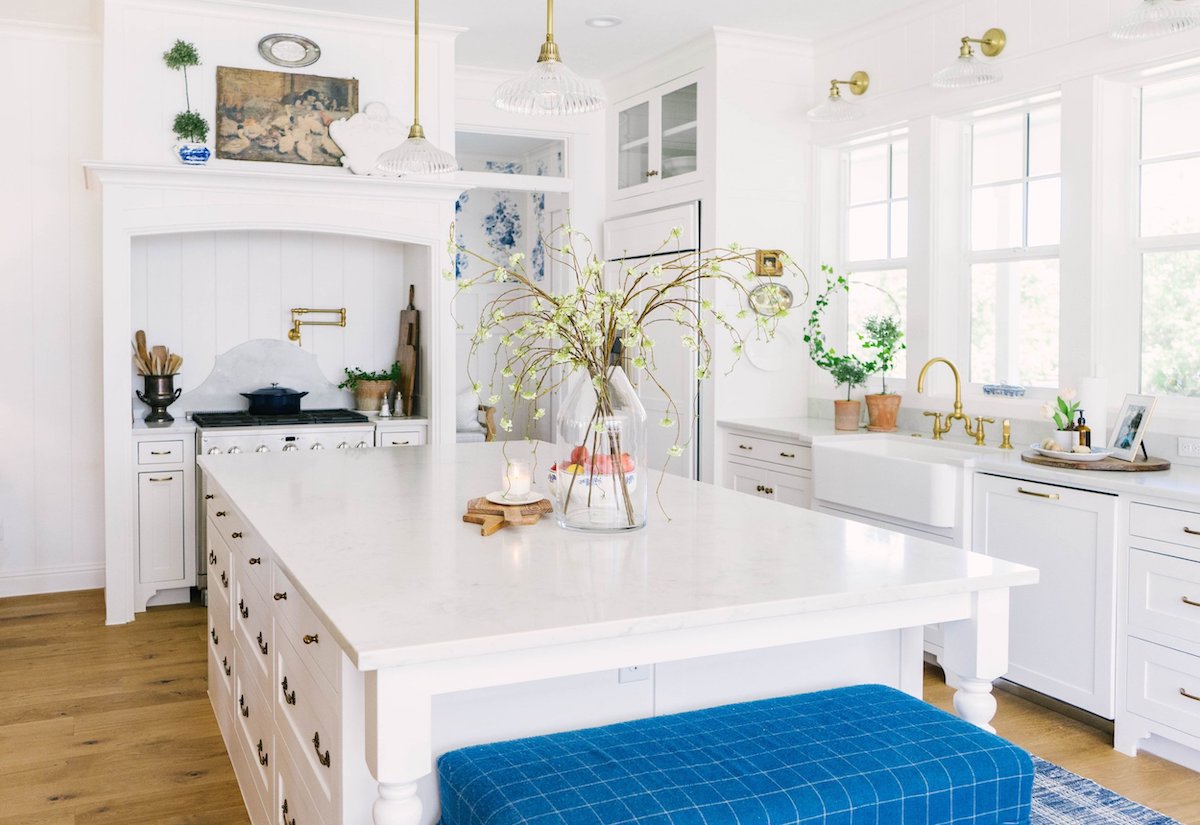 Vintage Kitchen island view via Farmhouse Living