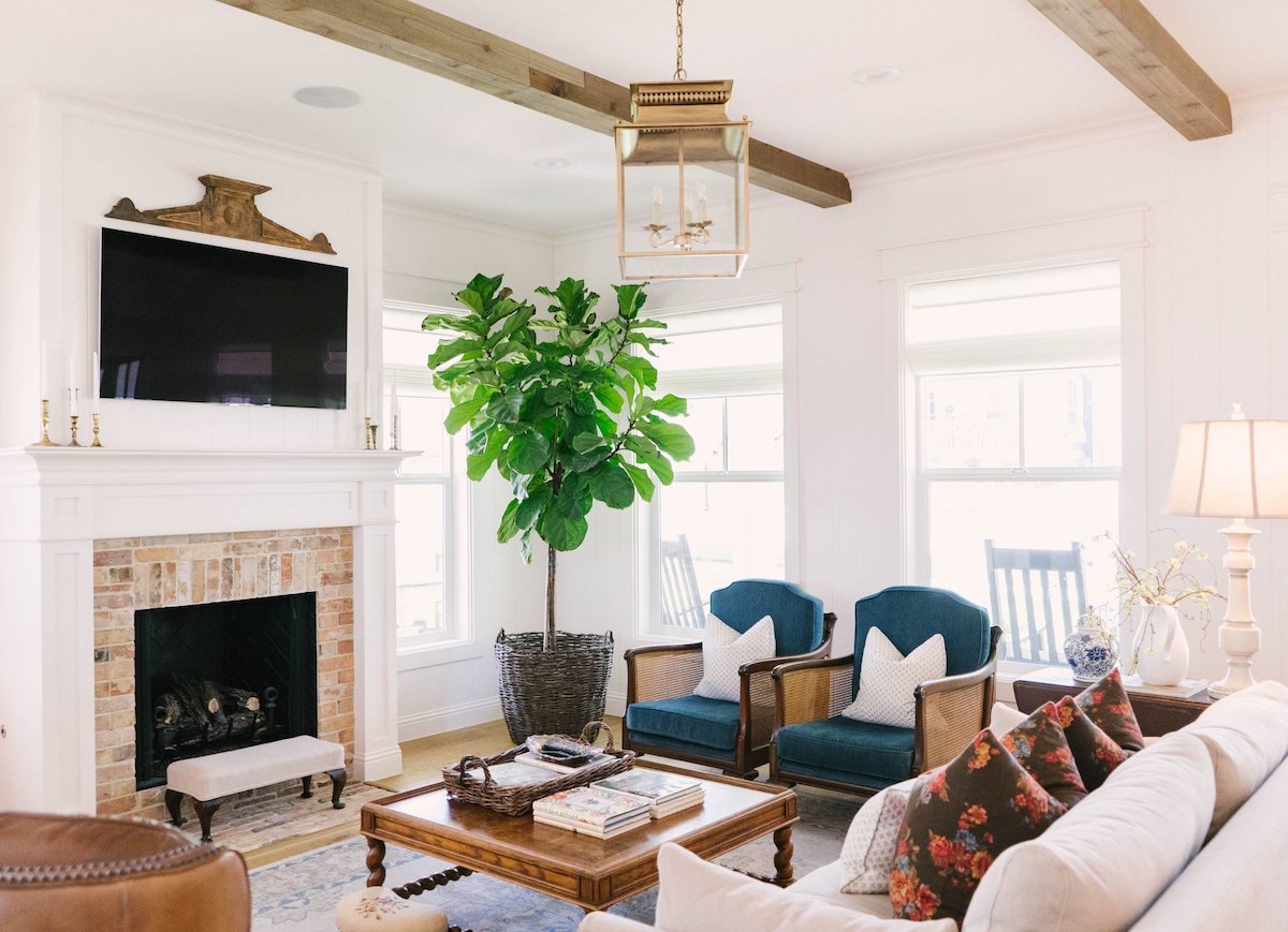 Vintage Living room with two turquoise accent chairs via Farmhouse Living