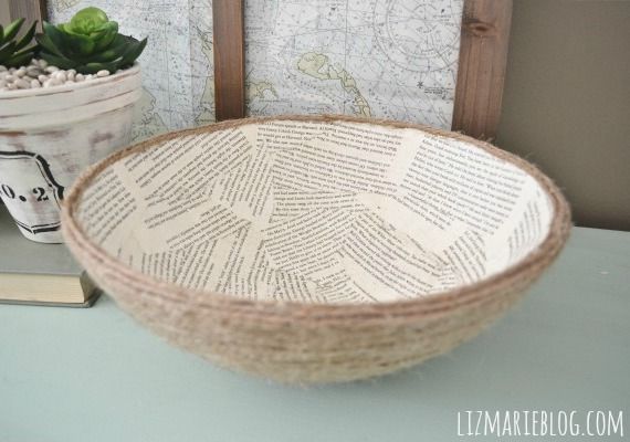 DIY Book page rope bowl via lizmarieblog