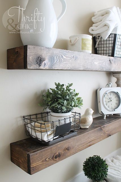 DIY Farmhouse Floating Shelves via thriftyandchic