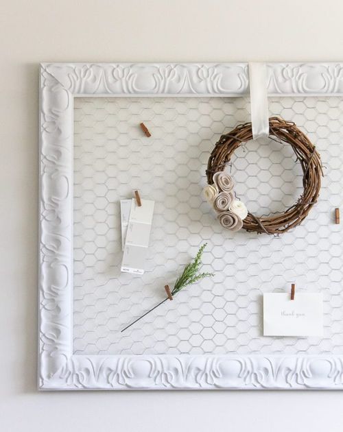 DIY Farmhouse Memo Board with Chicken Wire via lollyjane