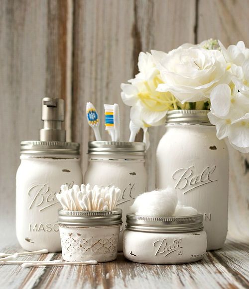 DIY Mason Jar Bathroom Accessories via masonjarcraftslove