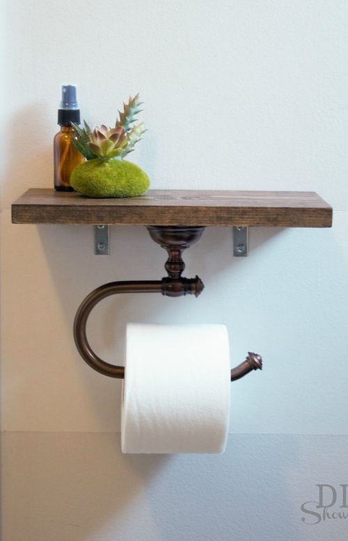 DIY Rustic Toilet Paper Holder Shelf via diyshowoff