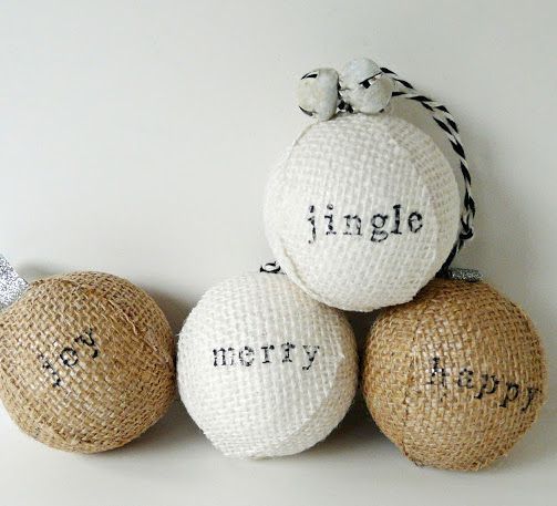 DIY Stamped Burlap Ornaments via BlissBloom