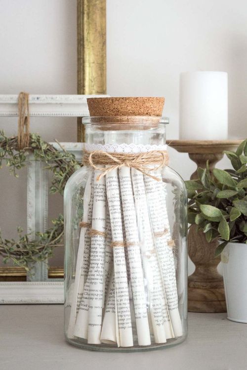 DIY Vintage Rolled Paper Jar Decoration via TemperanceRose