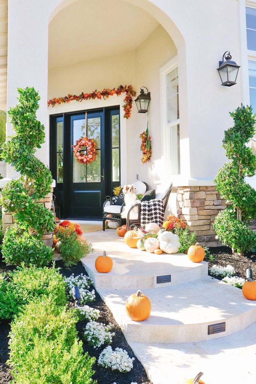 Fall Front Porch with Leaf Garland above Door via kristywicks