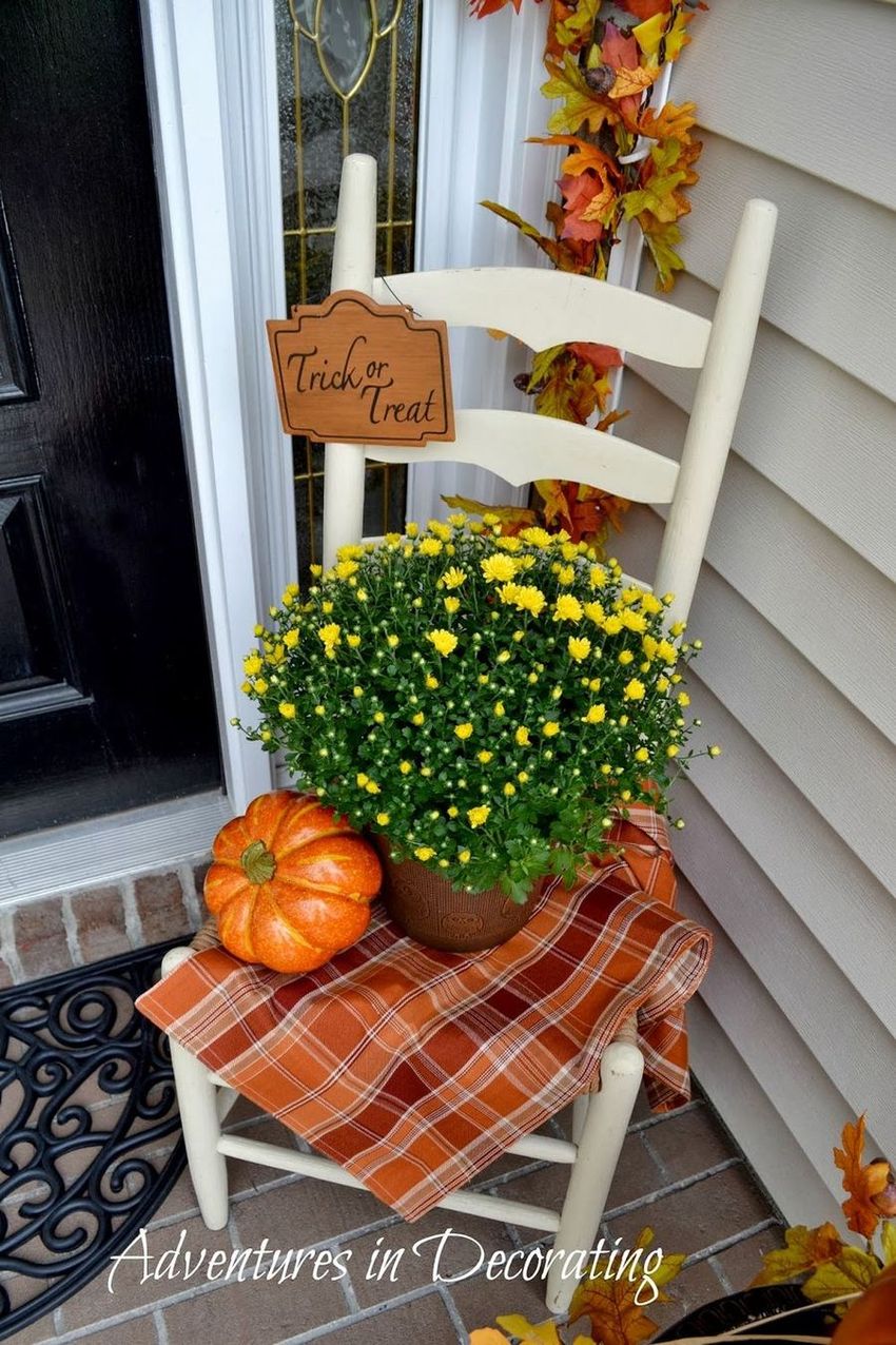 Fall Front Porch with Side Chair via Adventures in Decorating