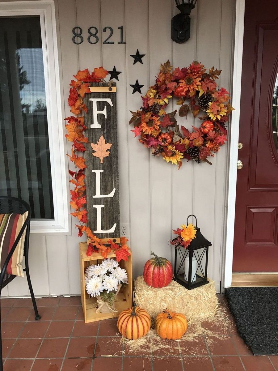 Fall front porch with FALL wood sign