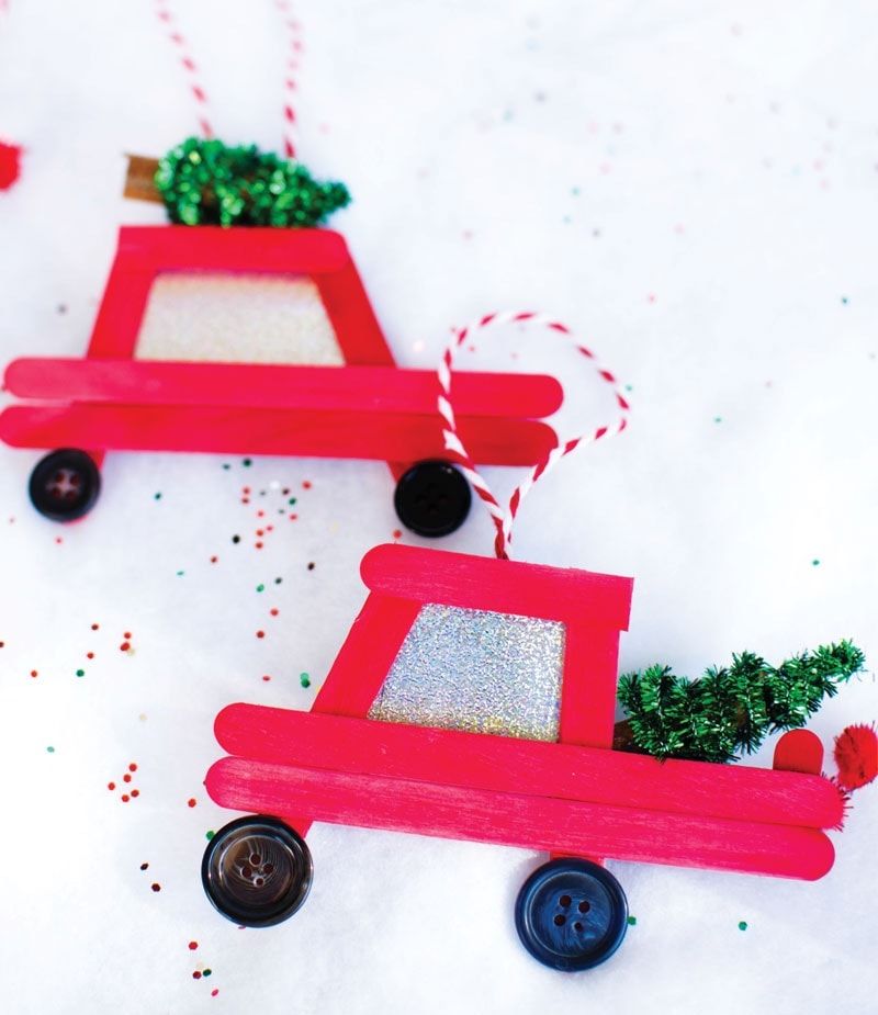 Popsicle stick car and truck DIY Ornaments via funlovingfamilies