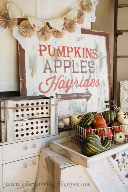 Pumpkins Apples Hayrides Fall DIY Sign via ellaclaireinspired