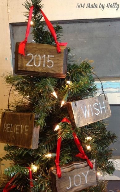 Rustic Wood Christmas Ornament Signs via 504main