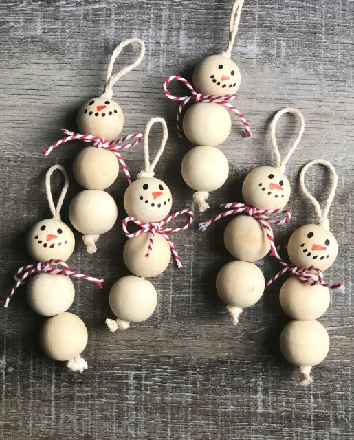 Wood bead snowman ornaments via creatingme