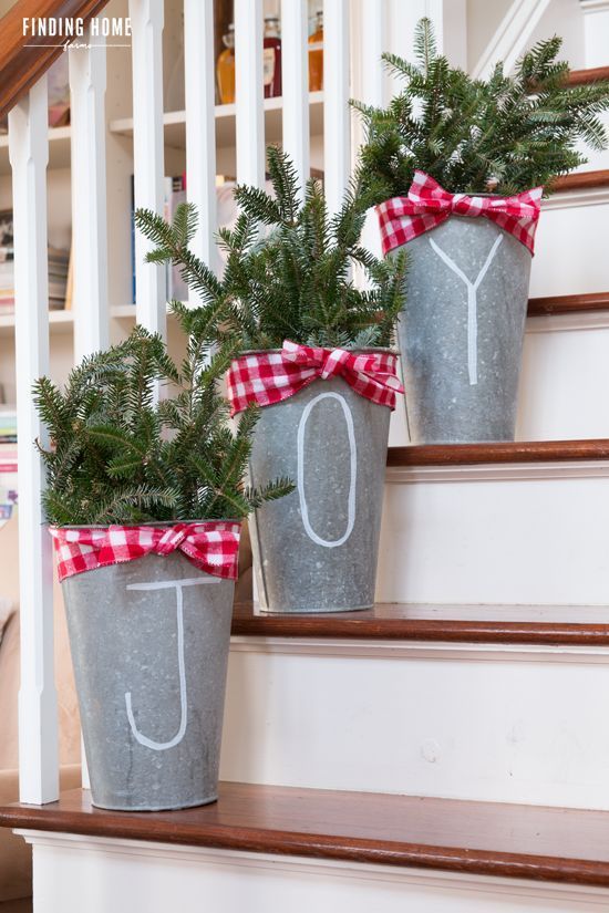 DIY Chalk Pen Galvanized Christmas Bucket Decoration via findinghomefarms