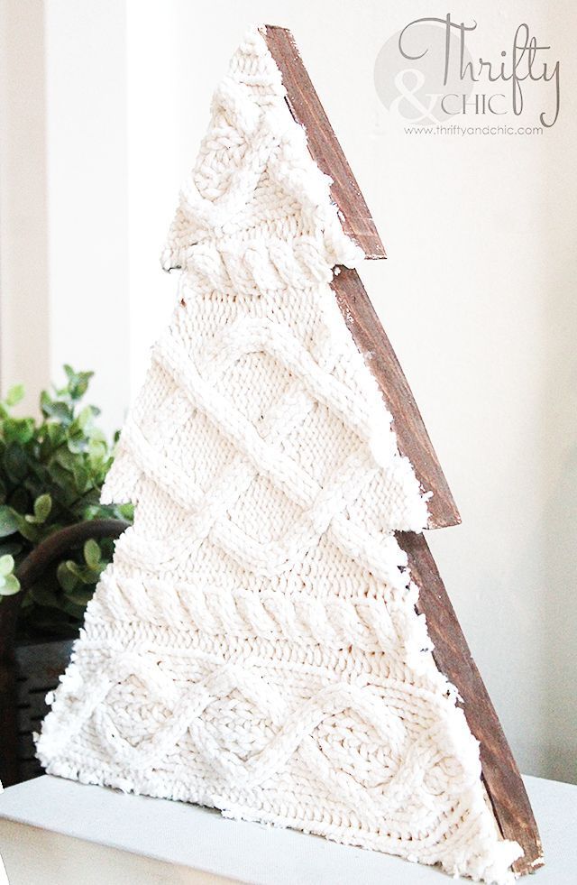 DIY Christmas Sweater Wood Tree Decoration via thriftyandchic