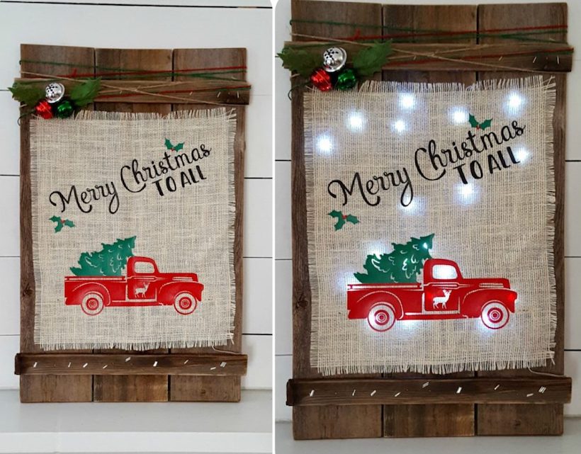 DIY Christmas Wood Burlap Sign via leapoffaithcrafting