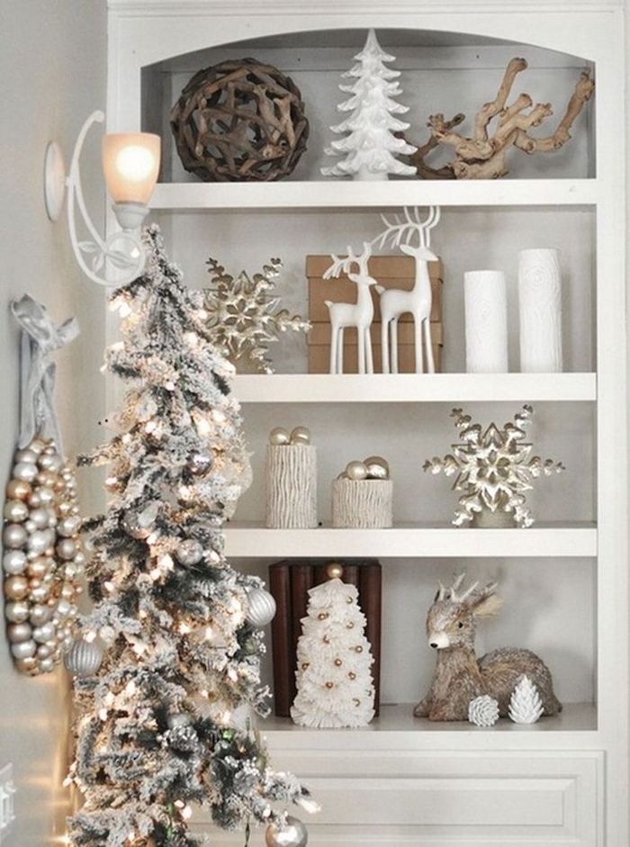 Elegant Neutral Vintage Christmas Shelving Decor