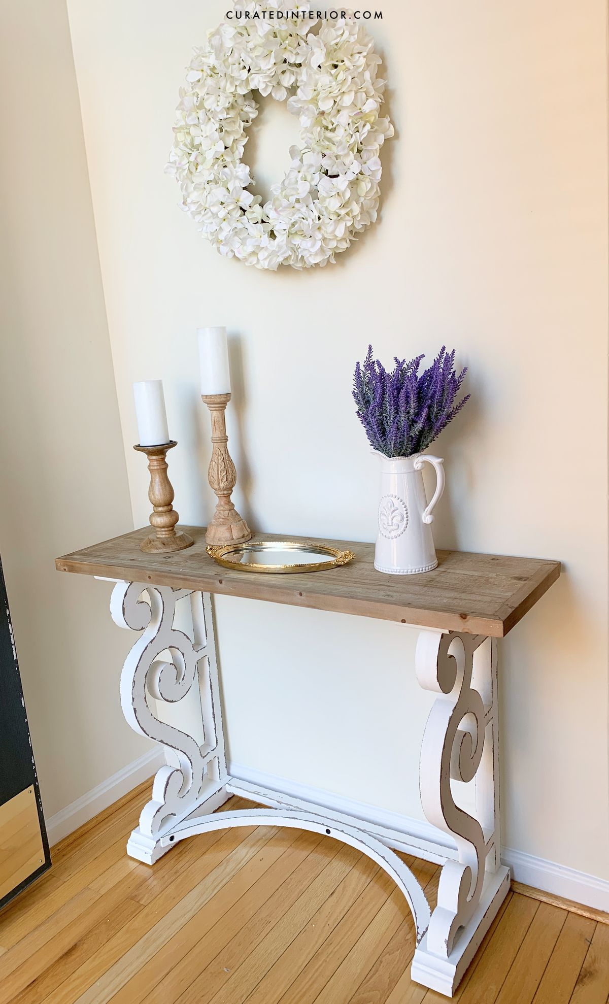 French Country Entryway with Distressed Wood Console Table