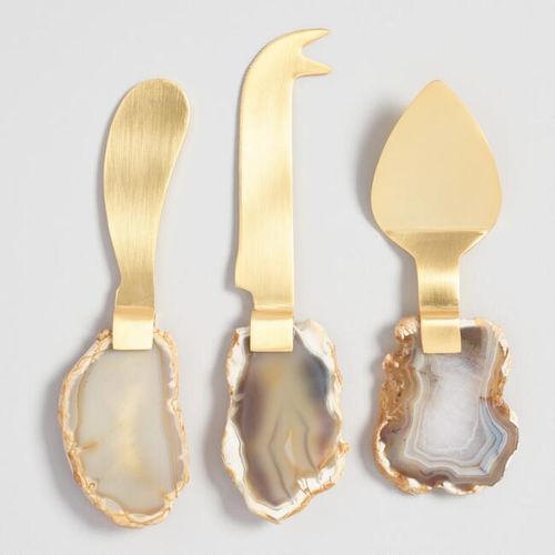 Gold Agate Slice 3 Piece Cheese Knife Set