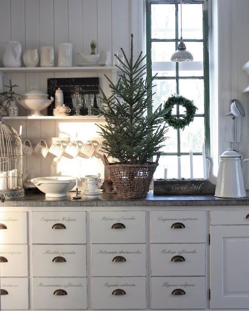 Mini Christmas Tree in Nordic Country Kitchen