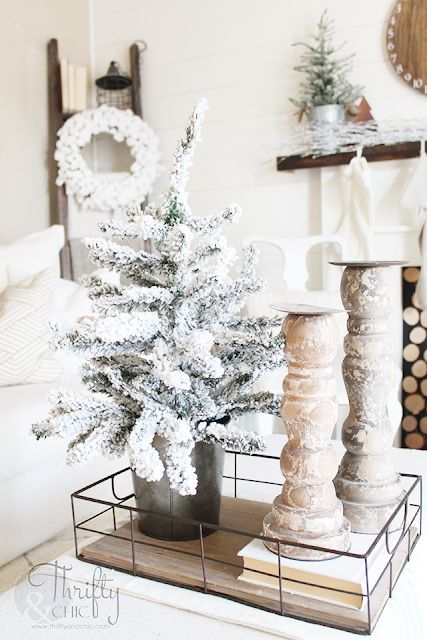 Mini White Flocked Christmas Tree Decor via thriftyandchic