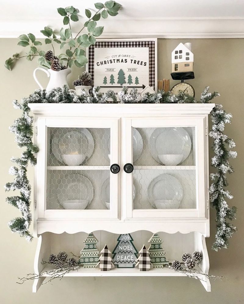 Neutral Christmas Hutch Decor via blessthisnestblog