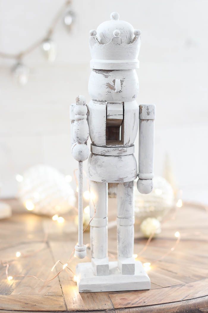 Neutral DIY Whitewashed Nutcracker Christmas Decoration via roomsforrentblog