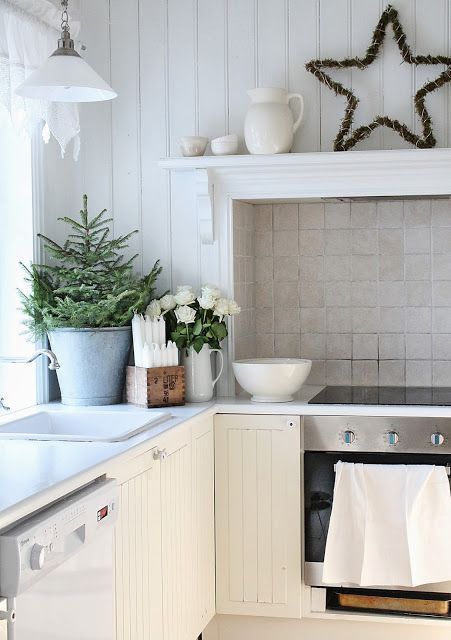 Scandi Star Decor and mini Christmas tree in Nordic Country Home Kitchen