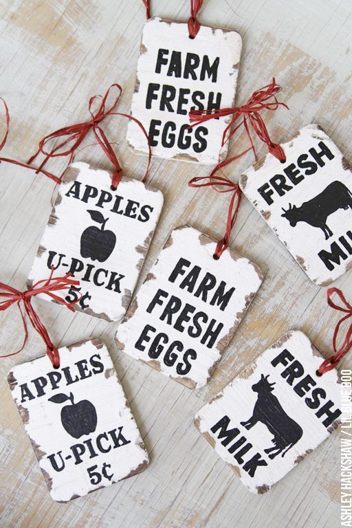 Vintage Farm Sign DIY Ornaments via lilblueboo