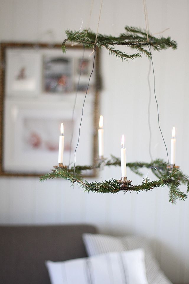 DIY Scandinavian Christmas Decorations Evergreen Candle Chandelier anmagritt