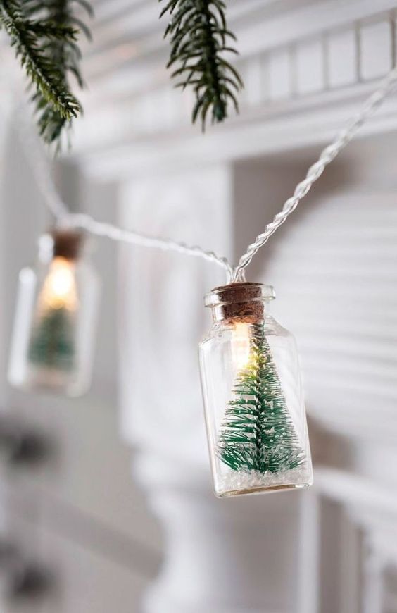 DIY Scandinavian Christmas Decorations String light bottle mini tree decoration