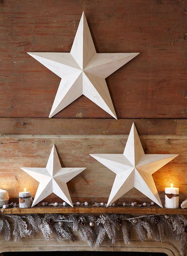 DIY Scandinavian Christmas Decorations White painted wall stars