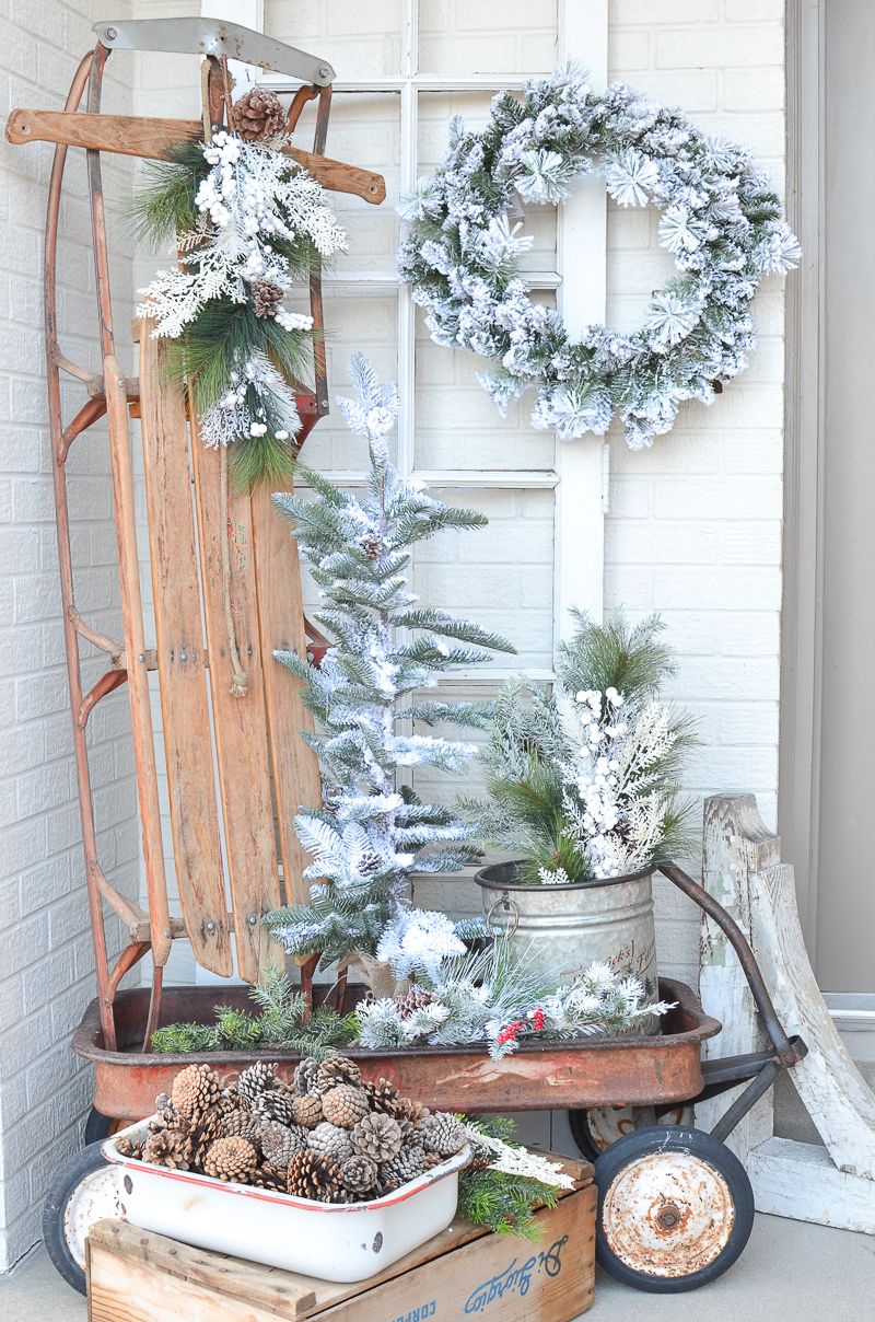 Flocked Evergreen Decor for Winter via sarahjoy