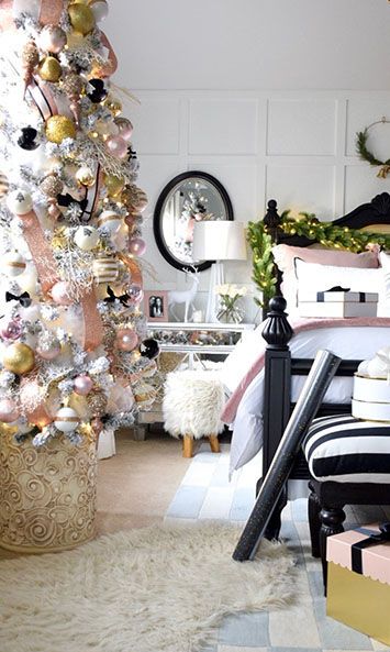 Glam Christmas bedroom decor via homegoods