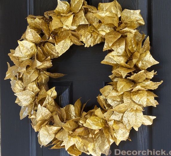 Gold Leaves DIY Dollar Store Wreath via decorchick