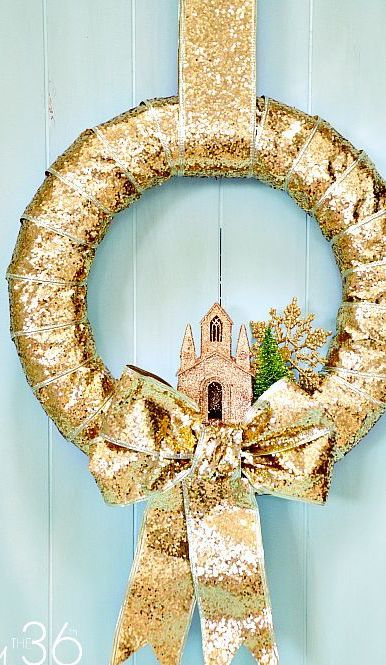 Gold Sequin Christmas Wreath DIY via the36thavenue